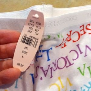 NWT New Victoria's Secret BoyShort Large 100% cotton multi-color words on white